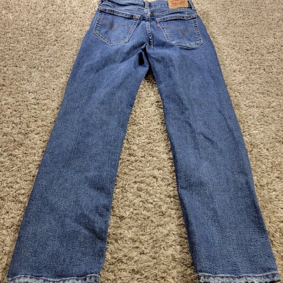 Levis Wedgie Jeans Womens 28 Blue Denim Straight Fit Dark Wash Distressed - Picture 6 of 8